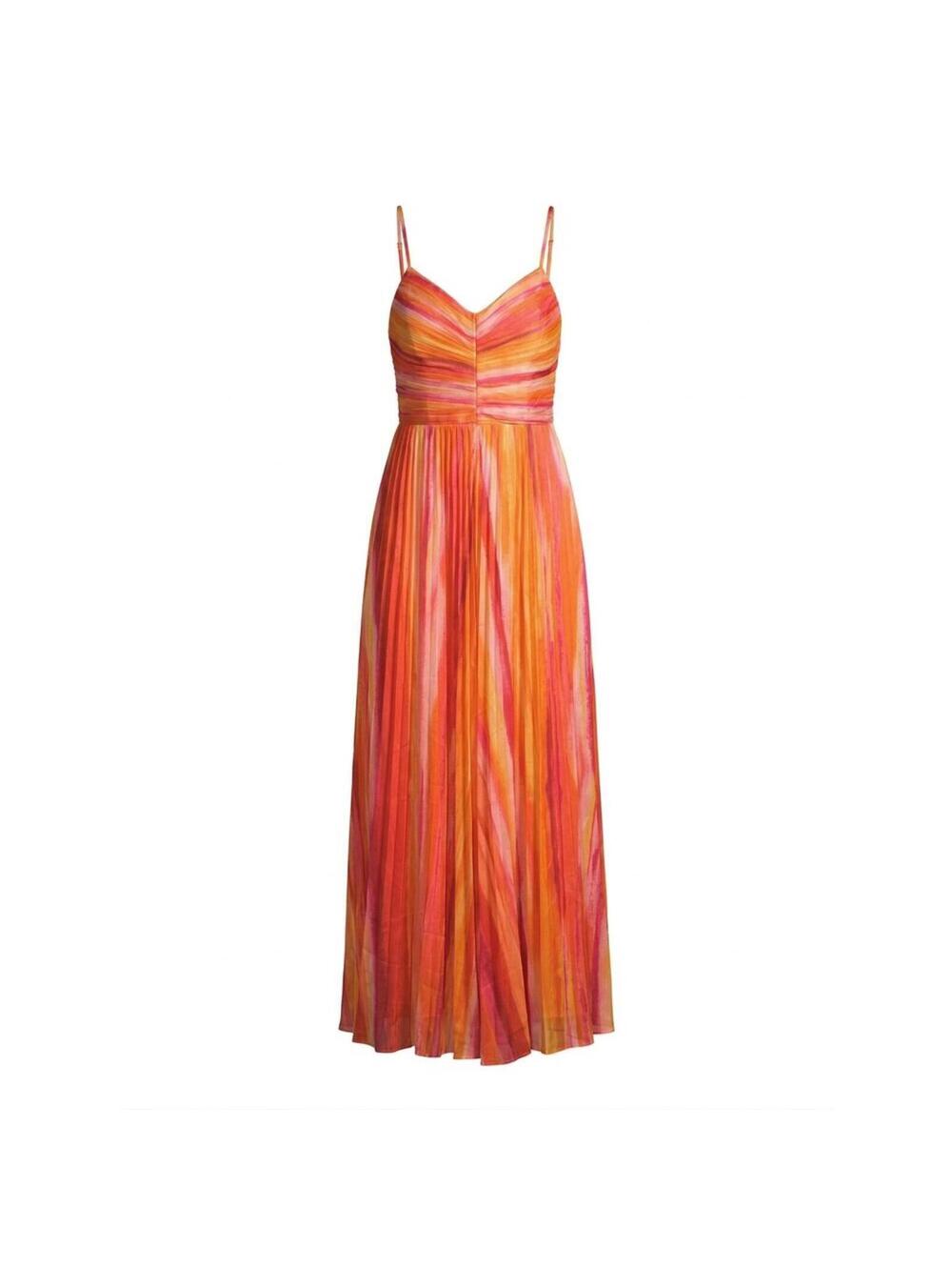 Nicole Miller Orange Maxi Dress 10 Sleeveless Smocked Resort